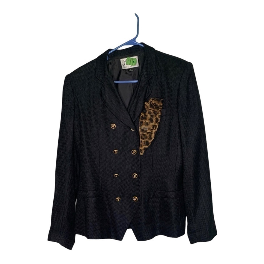 LE Suit blazer suit jacket w cheetah pocket scarf
